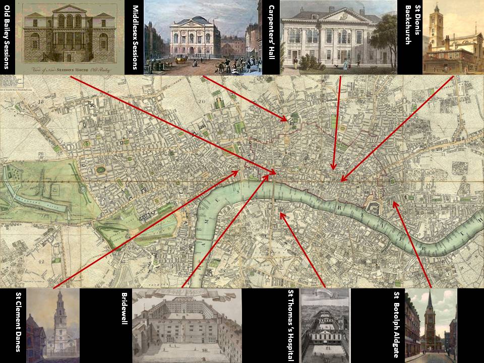 A map of London showing the site of the major institutions whose archives are included in this website.
