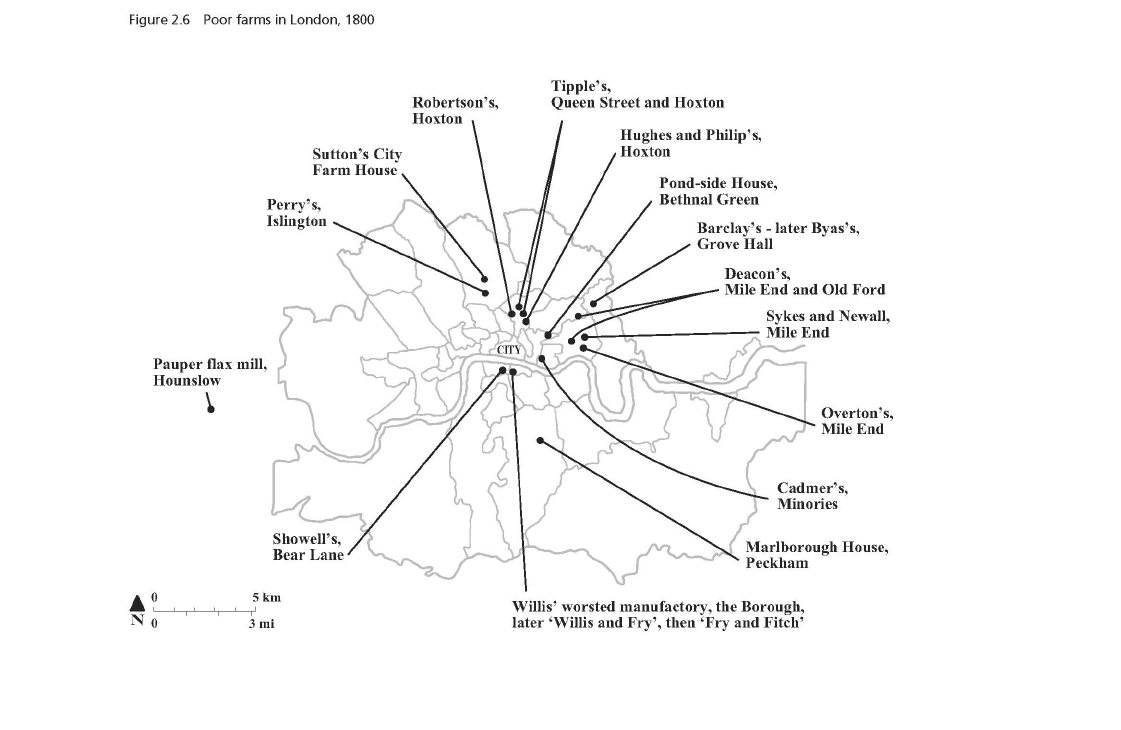 A map illustrating the location of Pauper Farms in 1800