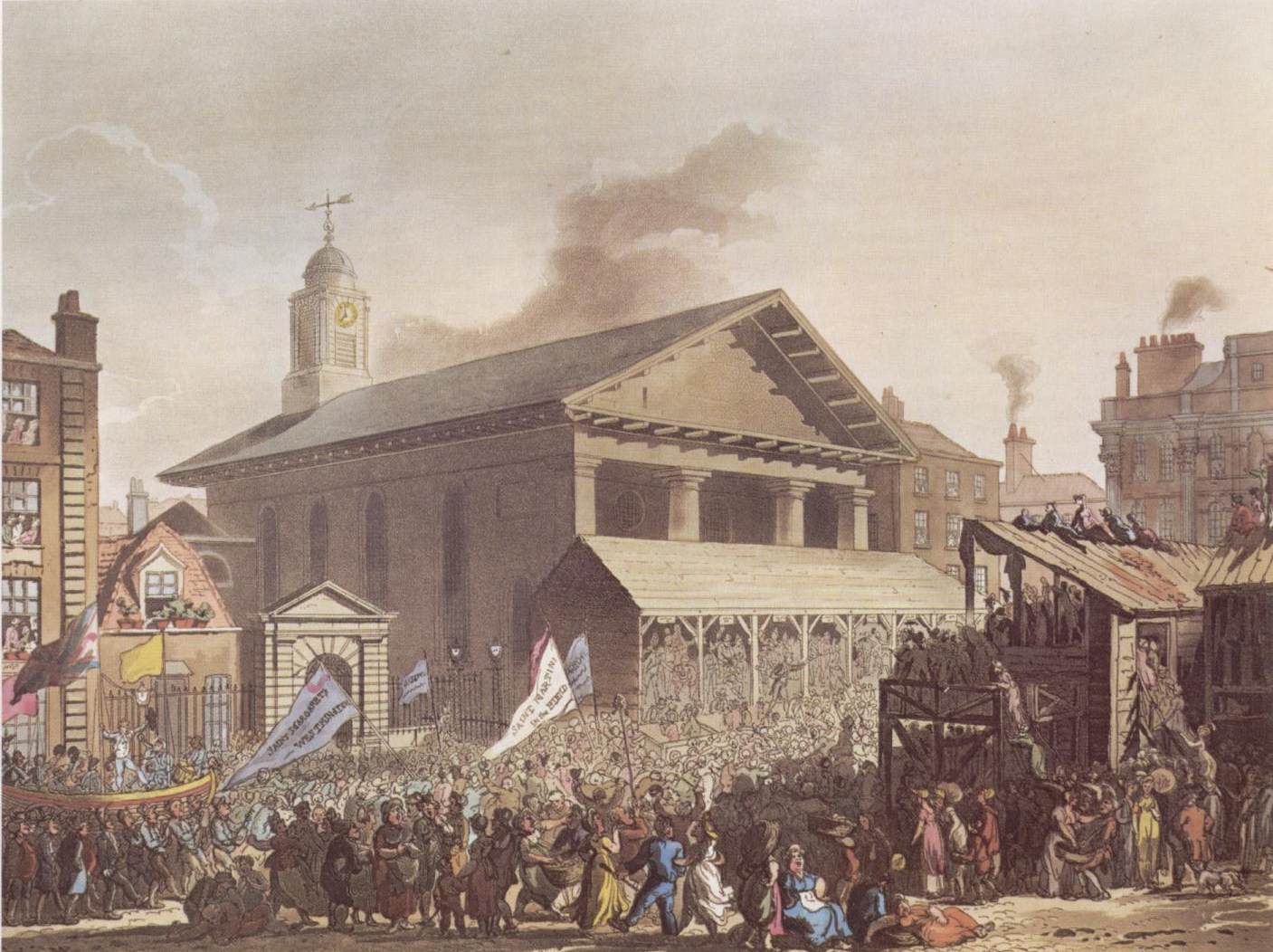 The hustings outside St Paul's Covent Garden at an election, from The Microcosm of London