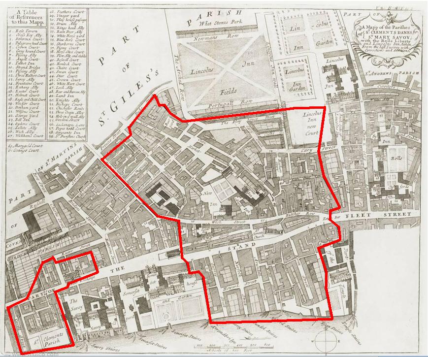 The parish boundaries of St Clement Danes