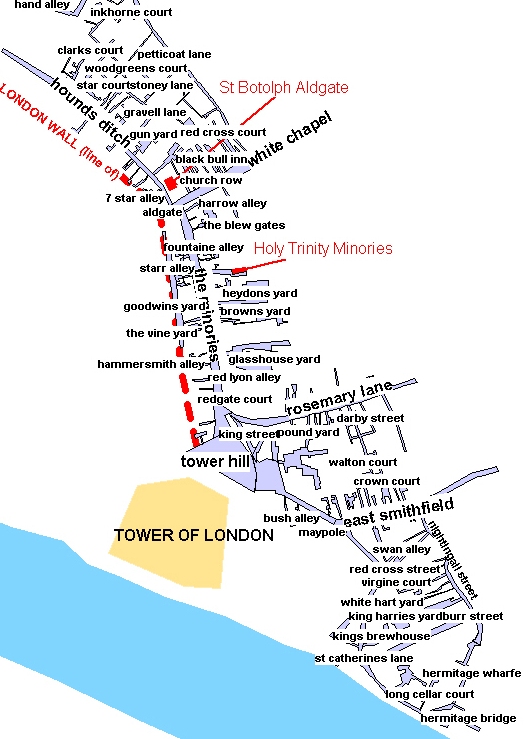 A schematic map showing the major named streets included in the Life in the Suburbs Project